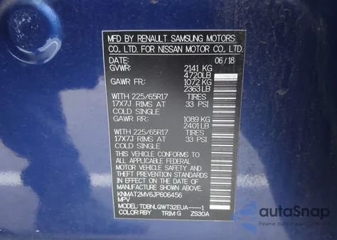 2018 Nissan Rogue Sv from USA, damaged, VIN KNMAT2MV6JP606456